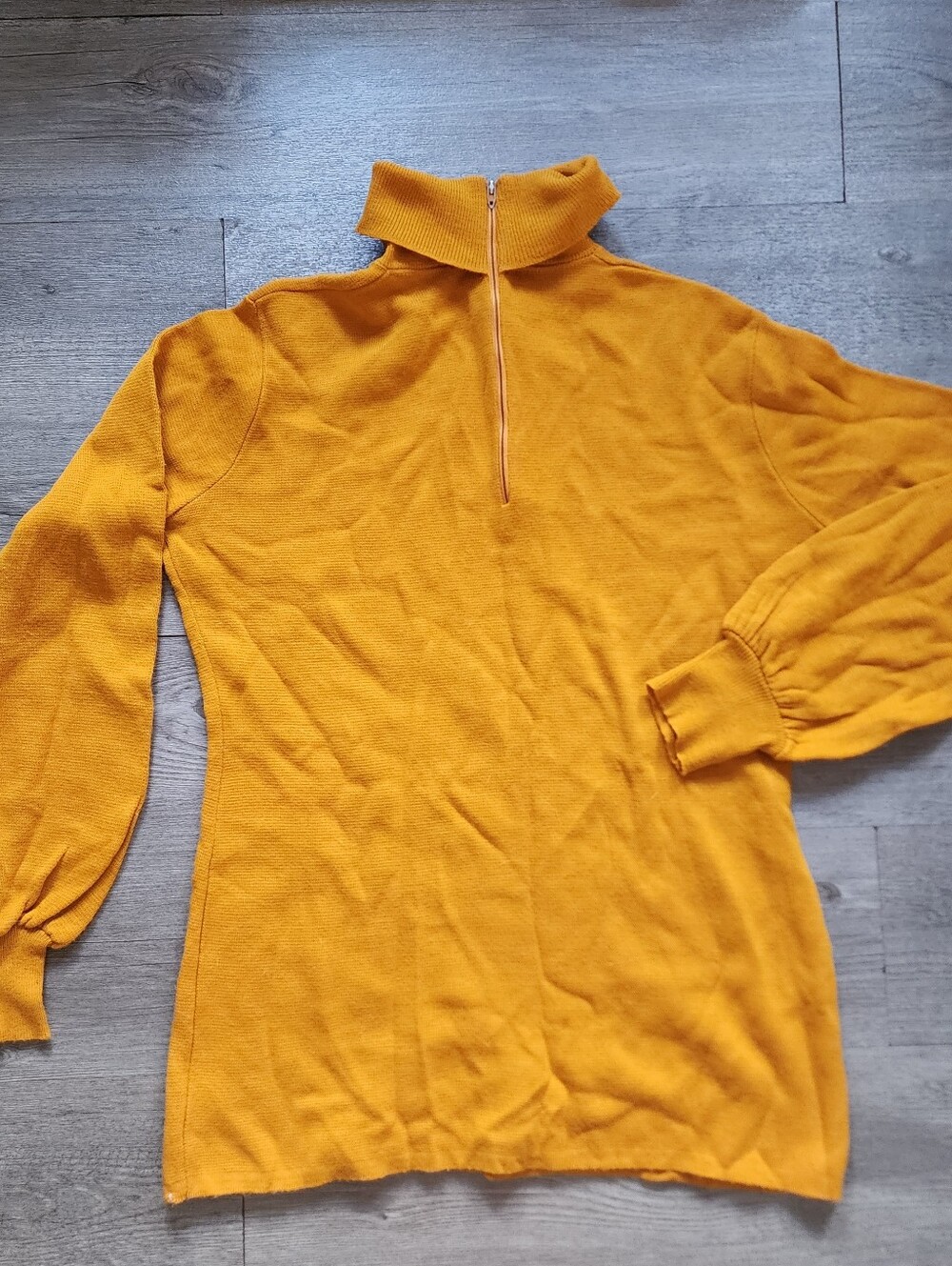 True Vintage 70s 1/4 Zip Mustard Yellow Tunic Turtleneck Sweater Size M/L